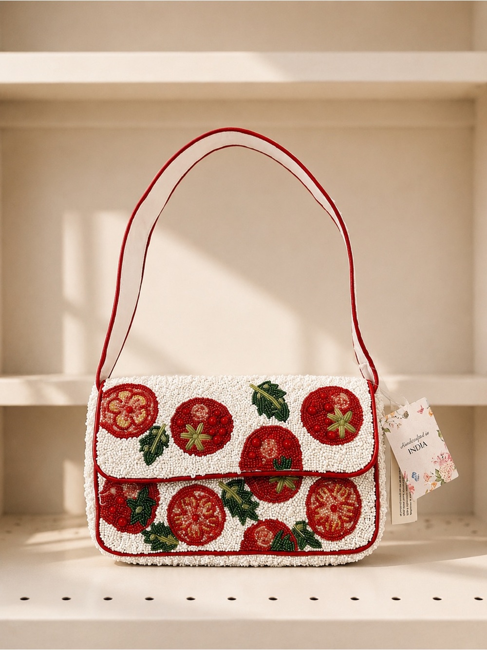 🍅 Handcrafted in India Beaded Tomato Viral Shoulder Bag - Picture 1 of 3